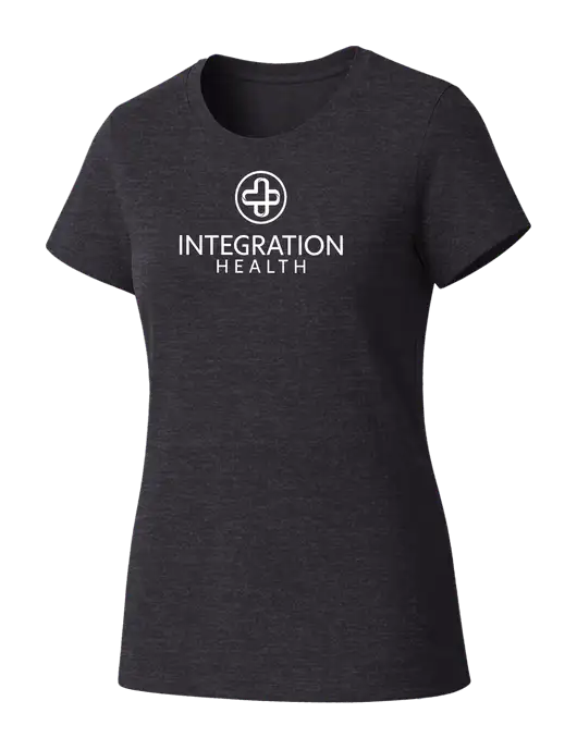 Womens Seriously Soft Heathered Charcoal T-Shirt w/Integration Health Logo