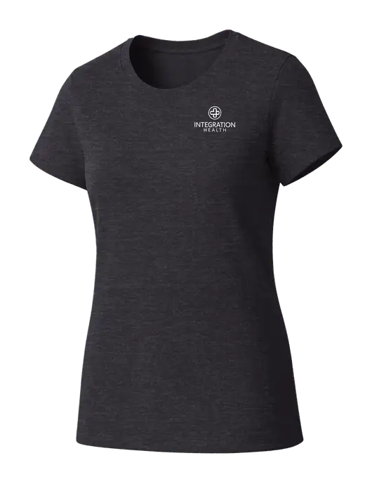 Womens Seriously Soft Heathered Charcoal T-Shirt w/Integration Health Logo