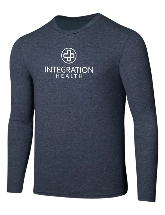 Seriously Soft Heathered Navy Long Sleeve T-Shirt w/Integration Health Logo