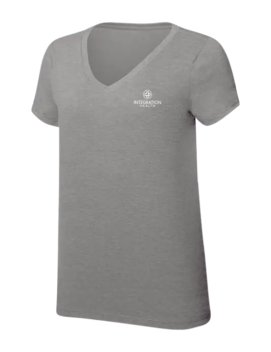 Womens Simply Soft V-Neck Grey Frost 4.5oz  Poly/Combed Ring Spun Cotton T-Shirt w/Integration Health Logo