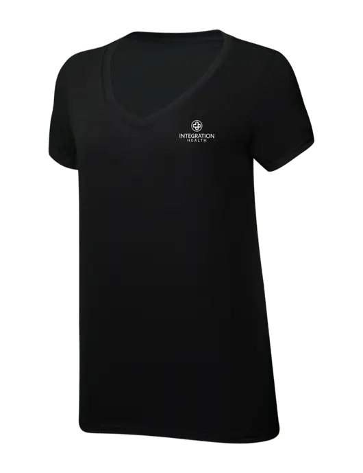 Womens Simply Soft V-Neck Black 4.5oz  Poly/Combed Ring Spun Cotton T-Shirt w/Integration Health Logo