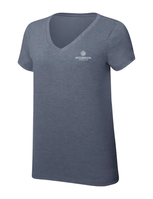 Womens Simply Soft V-Neck Navy Frost 4.5oz  Poly/Combed Ring Spun Cotton T-Shirt w/Integration Health Logo