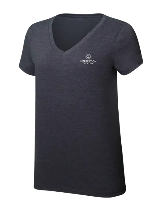 Womens Simply Soft V-Neck Heather Charcoal 4.5oz  Poly/Combed Ring Spun Cotton T-Shirt w/Integration Health Logo