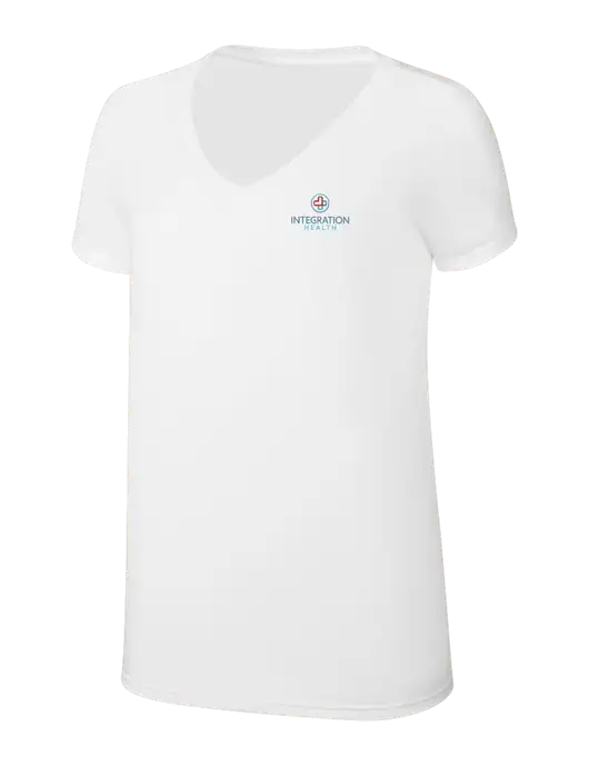 Womens Simply Soft V-Neck White 4.5oz  Poly/Combed Ring Spun Cotton T-Shirt w/Integration Health Logo