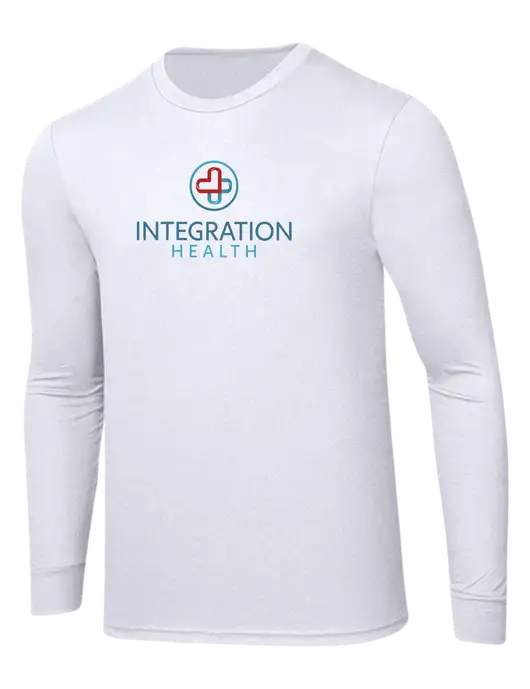Simply Soft Long Sleeve White 4.5 oz, Poly/Combed Ring Spun Cotton T-Shirt w/Integration Health Logo