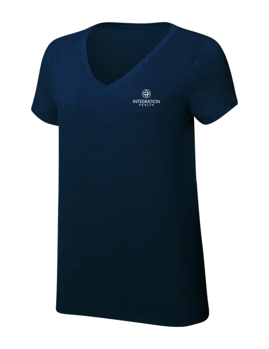Womens Simply Soft V-Neck New Navy 4.5oz  Poly/Combed Ring Spun Cotton T-Shirt w/Integration Health Logo
