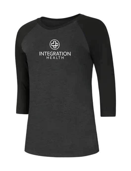 Womens Simply Soft 3/4 Sleeve Black/Black Frost Ring Spun Cotton T-Shirt w/Integration Health Logo