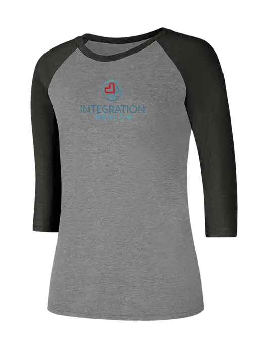 Womens Simply Soft 3/4 Sleeve Black Frost/Grey Frost Ring Spun Cotton T-Shirt w/Integration Health Logo