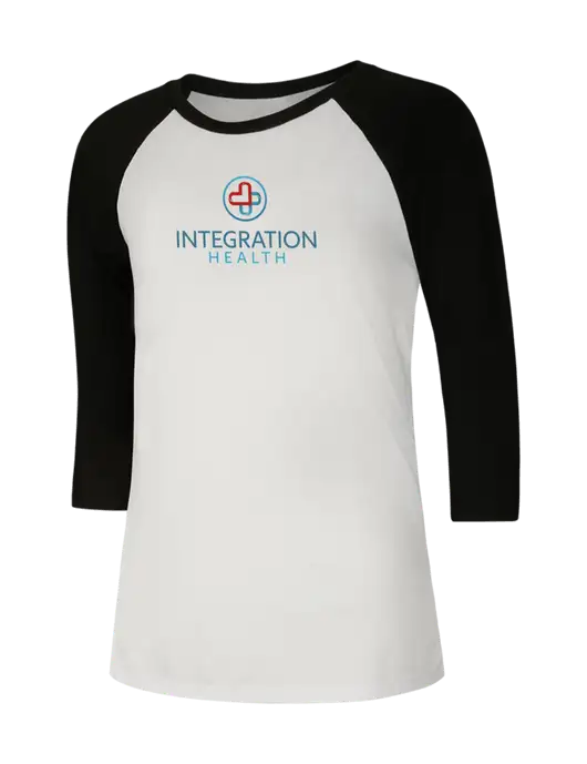 Womens Simply Soft 3/4 Sleeve Black/White Ring Spun Cotton T-Shirt w/Integration Health Logo