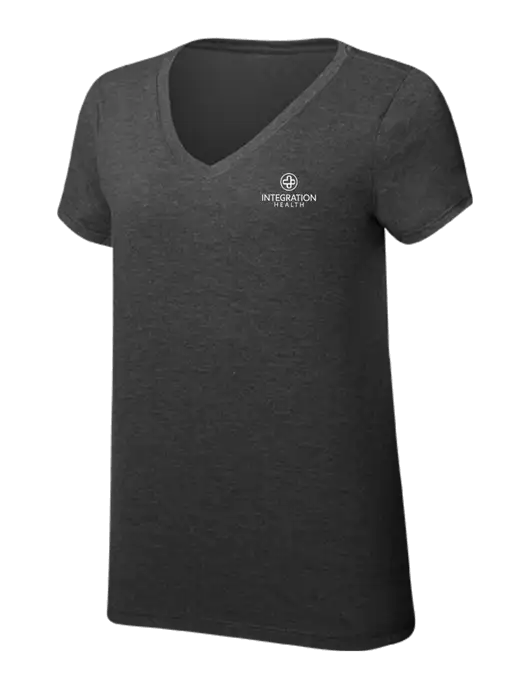 Womens Simply Soft V-Neck Black Frost 4.5oz  Poly/Combed Ring Spun Cotton T-Shirt w/Integration Health Logo