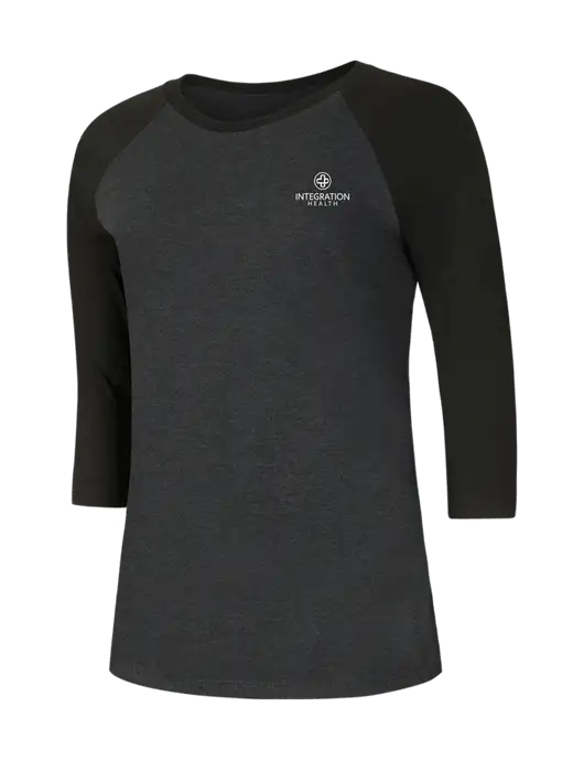 Womens Simply Soft 3/4 Sleeve Black/Black Frost Ring Spun Cotton T-Shirt w/Integration Health Logo