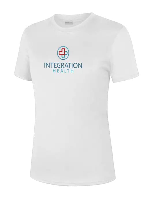  Womens White PosiCharge Competitor Tee w/Integration Health Logo