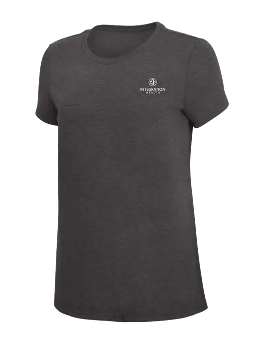 Womens Simply Soft Heather Charcoal 4.5oz  Poly/Combed Ring Spun Cotton T-Shirt w/Integration Health Logo