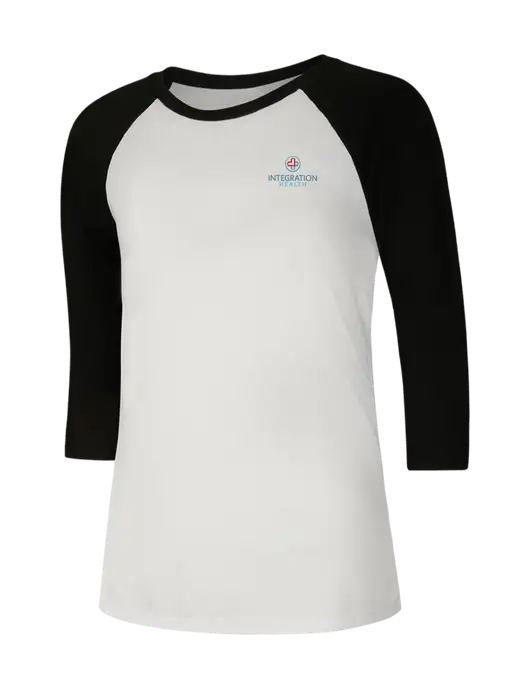 Womens Simply Soft 3/4 Sleeve Black/White Ring Spun Cotton T-Shirt w/Integration Health Logo