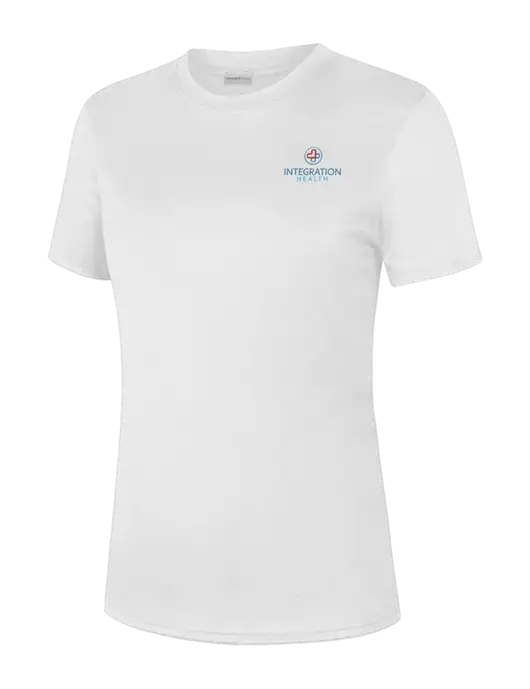  Womens White PosiCharge Competitor Tee w/Integration Health Logo