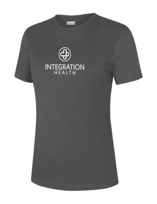  Womens Dark Grey PosiCharge Competitor Tee w/Integration Health Logo