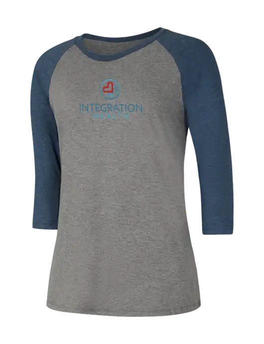 Womens Simply Soft 3/4 Sleeve Navy Frost/Grey Frost Ring Spun Cotton T-Shirt w/Integration Health Logo