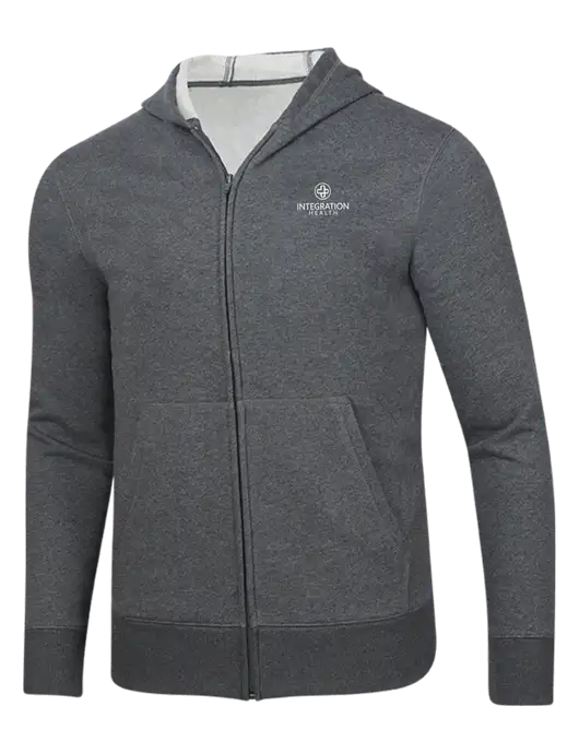 Full-Zip Dark Grey Heather Heavyweight Hooded Sweatshirt w/Integration Health Logo