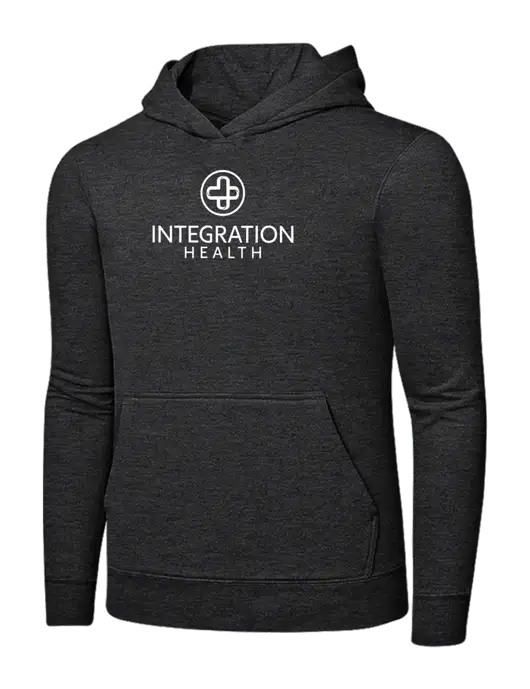 Dark Heather Grey 7.8 oz Ring Spun Hooded Sweatshirt w/Integration Health Logo