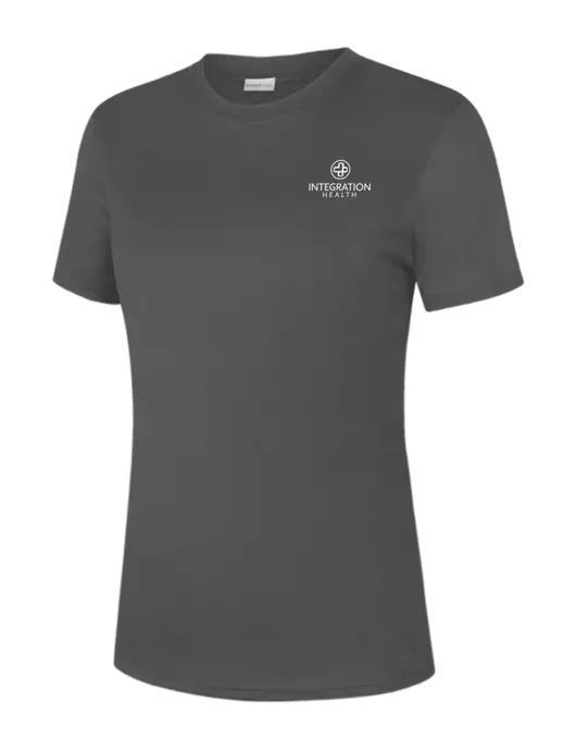 Womens Dark Grey PosiCharge Competitor Tee w/Integration Health Logo
