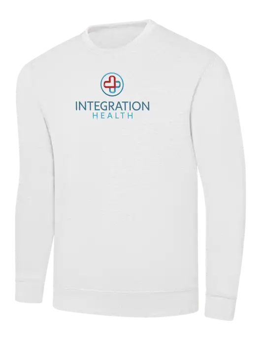 White 7.8 oz Ring Spun Crew Sweatshirt w/Integration Health Logo