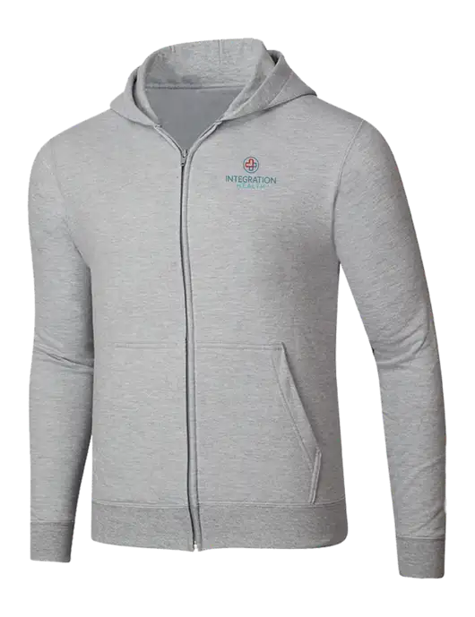 Light Grey Heather 8.5 oz Ring Spun Zip Hooded Sweatshirt w/Integration Health Logo