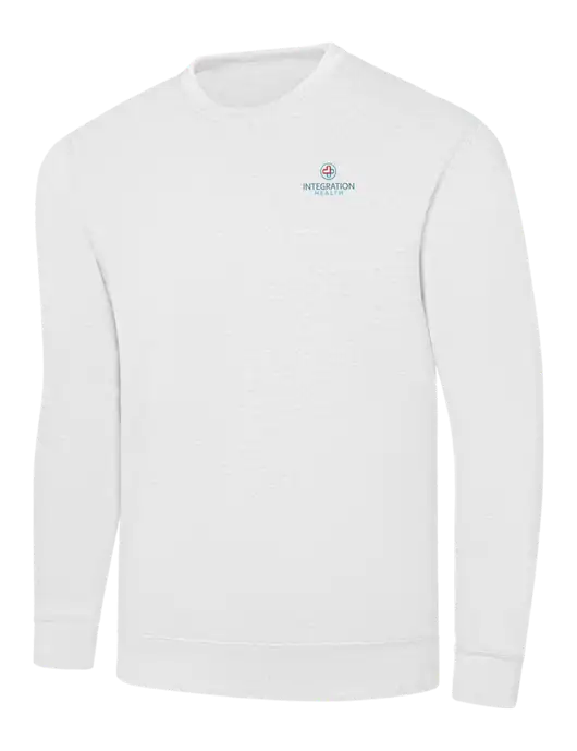 White 7.8 oz Ring Spun Crew Sweatshirt w/Integration Health Logo