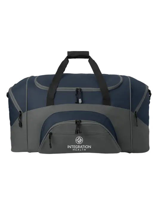 Standard Colorblock Navy/Dark Grey Sport Duffel w/Integration Health Logo
