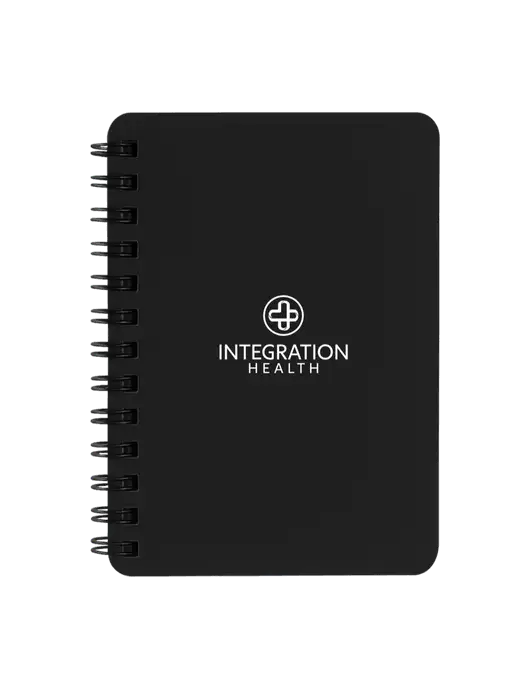 Sturdy Black Hardcover Notebook, 5.25 x 7 w/Integration Health Logo