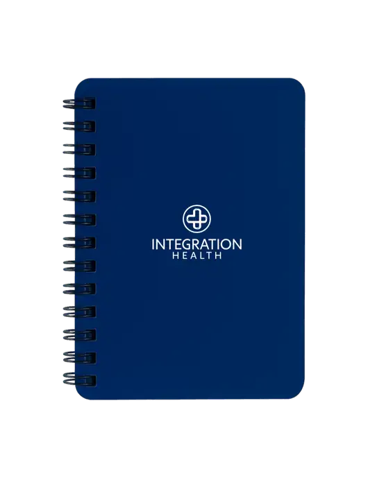 Sturdy Navy Blue Hardcover Notebook, 5.25 x 7 w/Integration Health Logo