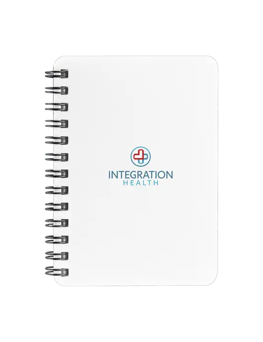 Sturdy White Hardcover Notebook, 5.25 x 7 w/Integration Health Logo