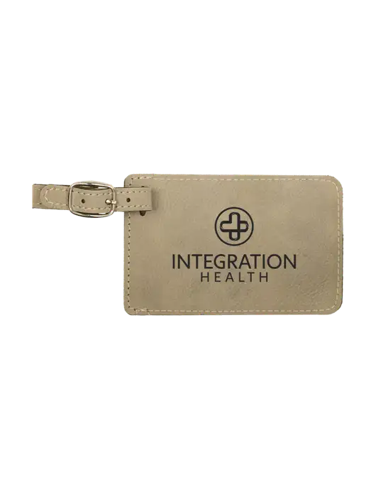 Tan Leatherette Luggage Tag w/Integration Health Logo