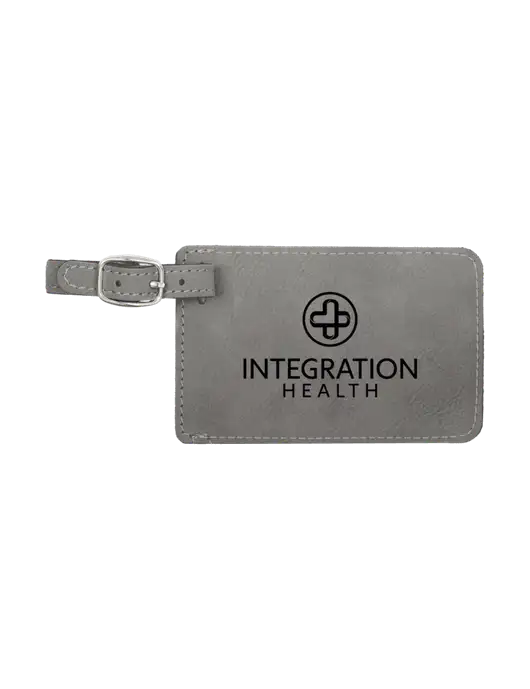 Grey Leatherette Luggage Tag w/Integration Health Logo