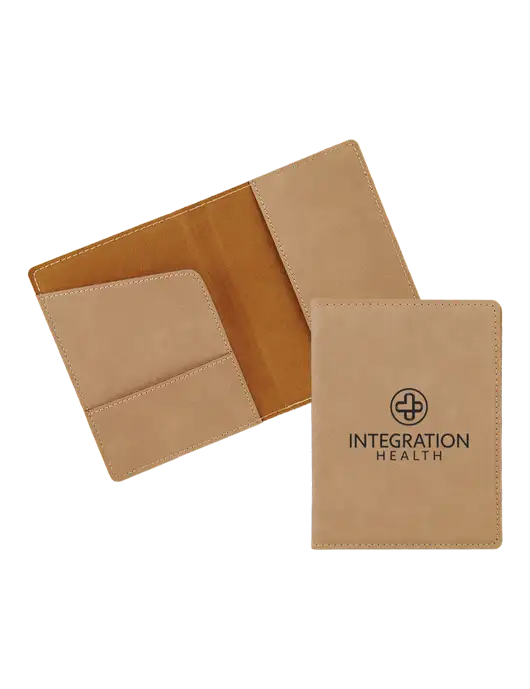 Tan Leatherette Passport Holder w/Integration Health Logo