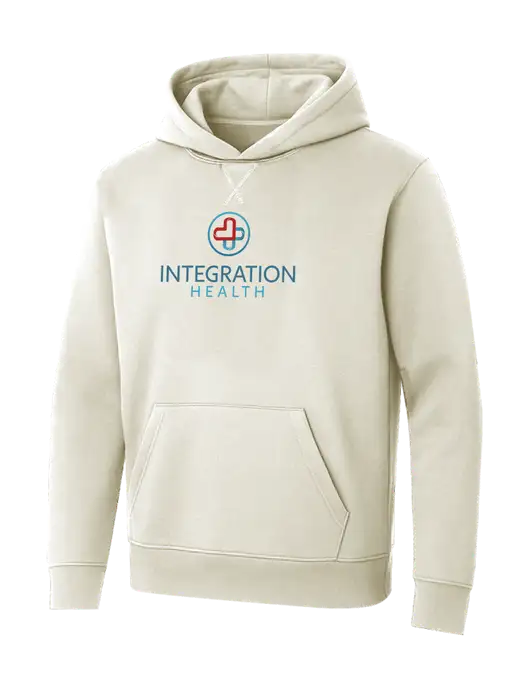 Allmade White Sand Organic French Terry Pullover Hoodie w/Integration Health Logo