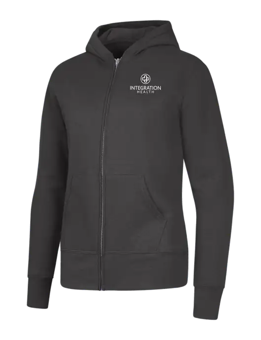 Charcoal Womens Core Fleece Full-Zip Hooded Sweatshirt w/Integration Health Logo