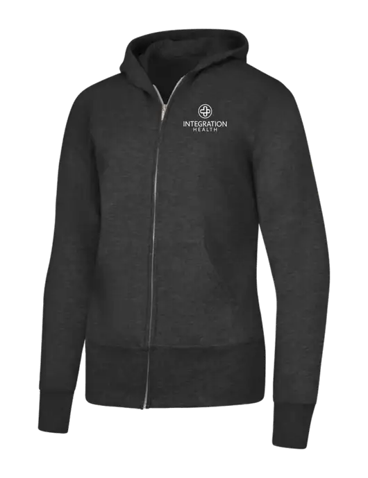 Dark Heather Grey Womens Core Fleece Full-Zip Hooded Sweatshirt w/Integration Health Logo