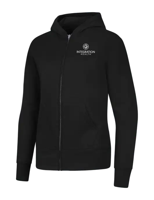 Jet Black Womens Core Fleece Full-Zip Hooded Sweatshirt w/Integration Health Logo