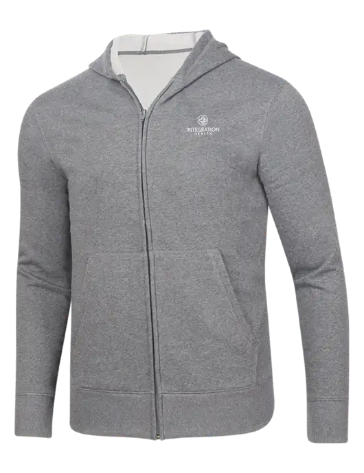 Full-Zip Medium Grey Heather Heavyweight Hooded Sweatshirt w/Integration Health Logo