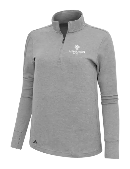 Adidas Light Grey Melange Womens 3 Stripes Quarter Zip Sweater w/Integration Health Logo