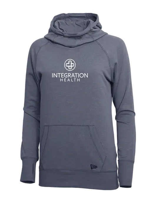 New Era True Navy Heather Womens Tri-Blend Fleece Pullover Hoodie w/Integration Health Logo