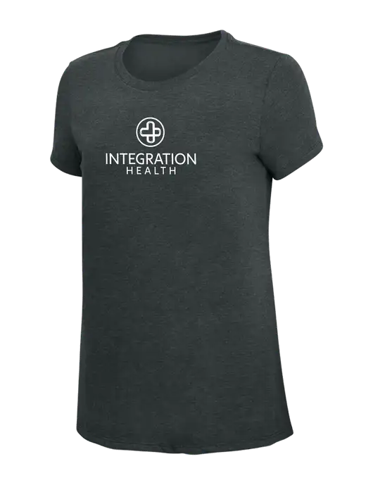 Womens Simply Soft Black Frost 4.5oz Poly/Combed Ring Spun Cotton T-Shirt w/Integration Health Logo