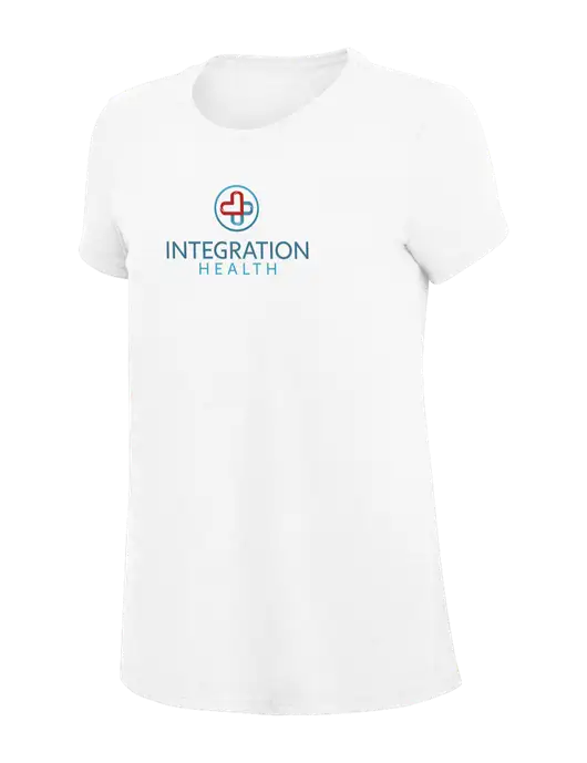 Womens Simply Soft White 4.5oz Poly/Combed Ring Spun Cotton T-Shirt
 w/Integration Health Logo
