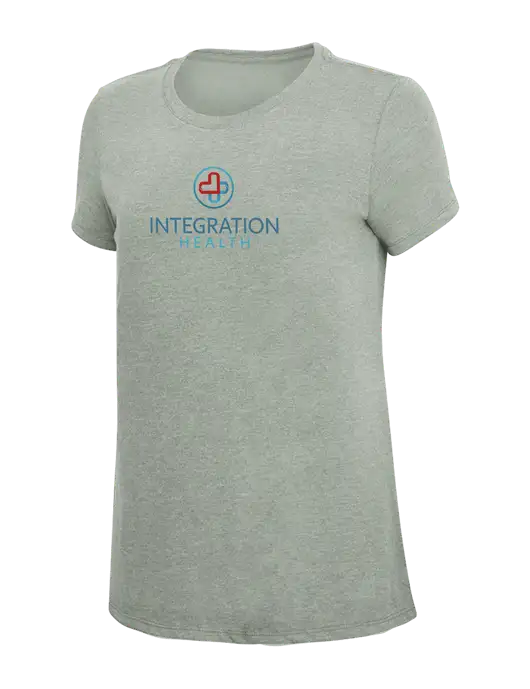 Womens Simply Soft Heathered Light Grey 4.5oz Poly/Combed Ring Spun Cotton T-Shirt w/Integration Health Logo