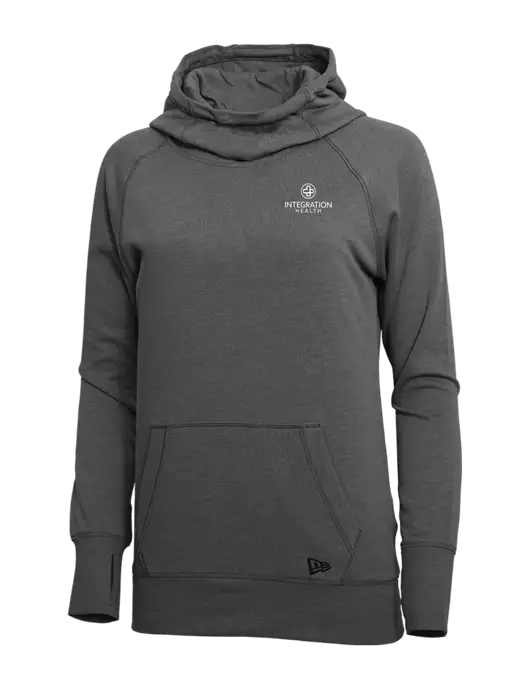 New Era Black Heather Womens Tri-Blend Fleece Pullover Hoodie w/Integration Health Logo