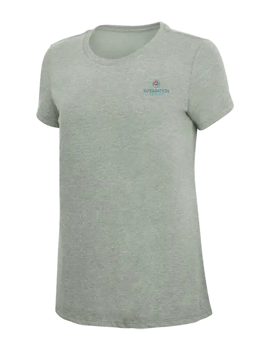 Womens Simply Soft Heathered Light Grey 4.5oz Poly/Combed Ring Spun Cotton T-Shirt w/Integration Health Logo