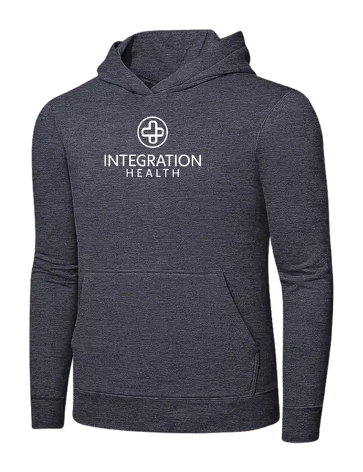 Heather Navy 7.8 oz Ring Spun Hooded Sweatshirt w/Integration Health Logo