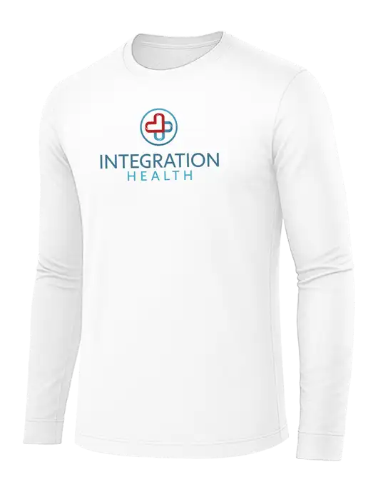 Long Sleeve White PosiCharge Competitor Tee w/Integration Health Logo