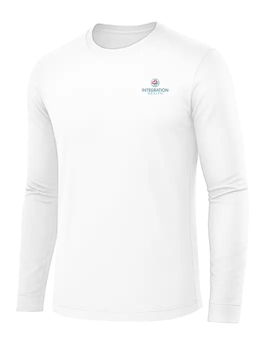 Long Sleeve White PosiCharge Competitor Tee w/Integration Health Logo