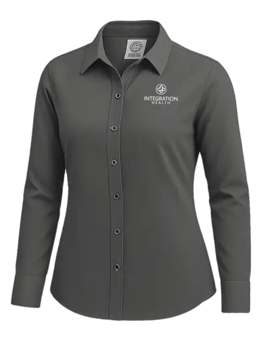 Brooks Brothers Womens Dark Grey Wrinkle-Free Stretch Nailhead Shirt w/Integration Health Logo